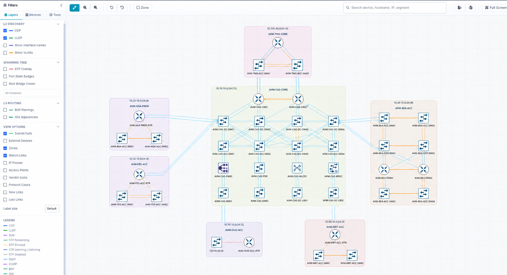 Interactive network topology - automatic CDP/LLDP discovery